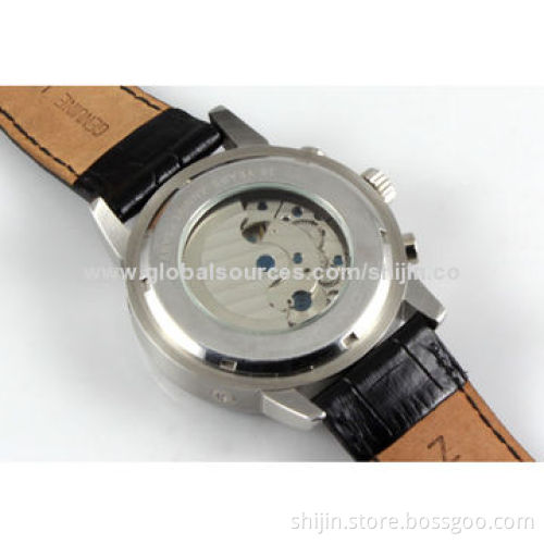 Stainless Steel Vogue Watch with Genuine Leather Band, for Men, Date, Chronograph